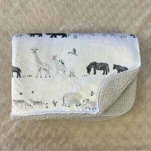 Cloud Island Safari Animal Baby Blanket Gray White Zebra Giraffe Green Bird Lion